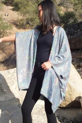 Silver Iridescent Glitter Tunic Kimono Top