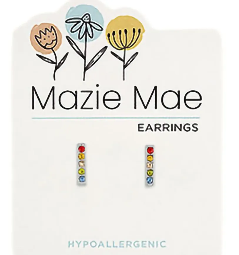 Silver Multi-Color CZ Bar Stud Mazie Mae Earring