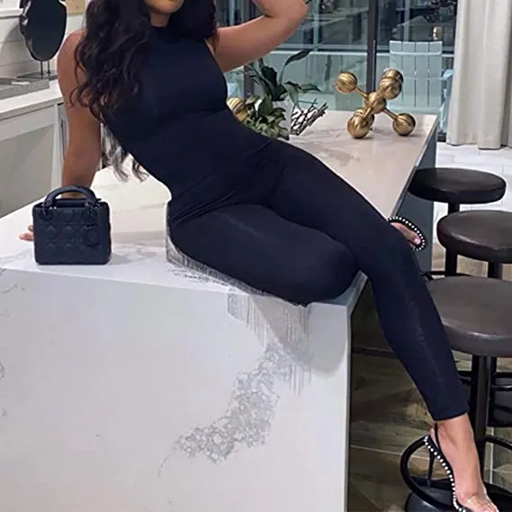 Sleek Black Sleeveless Mock Neck Jumpsuit