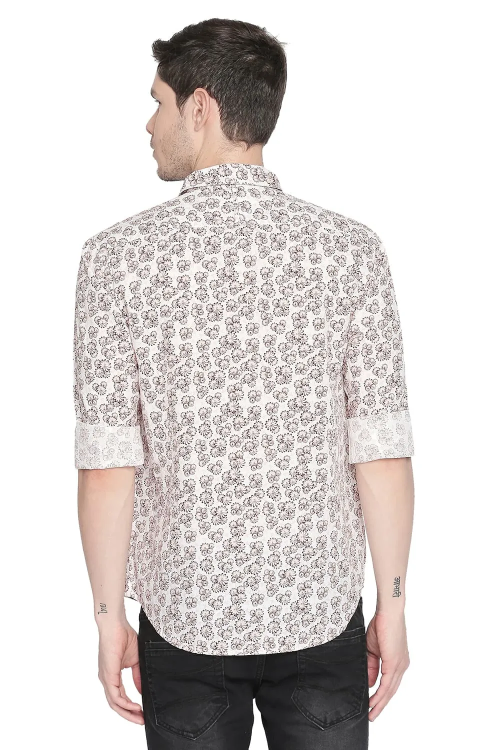 Slim Fit Printed Cotton Linen Shirt