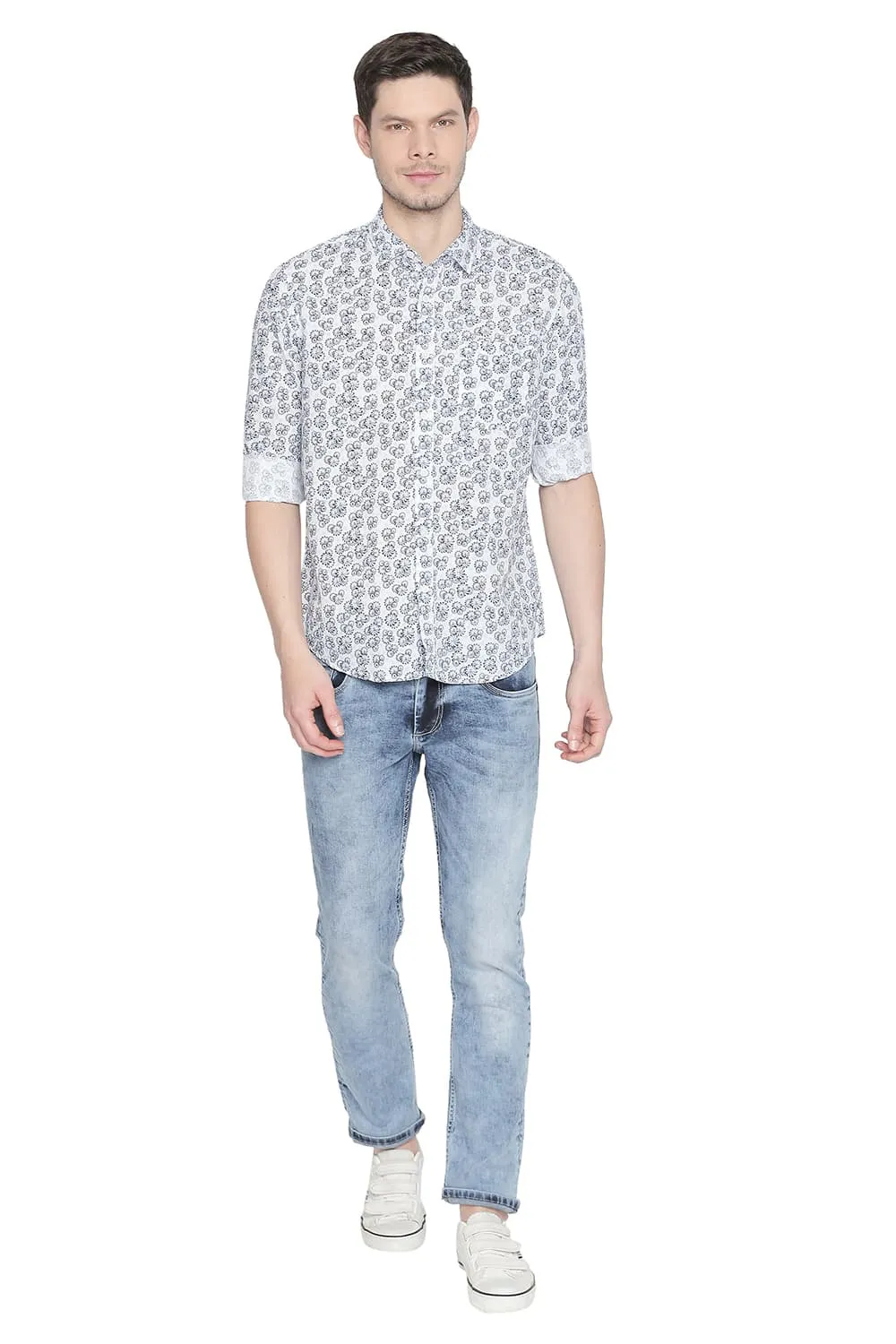 Slim Fit Printed Cotton Linen Shirt