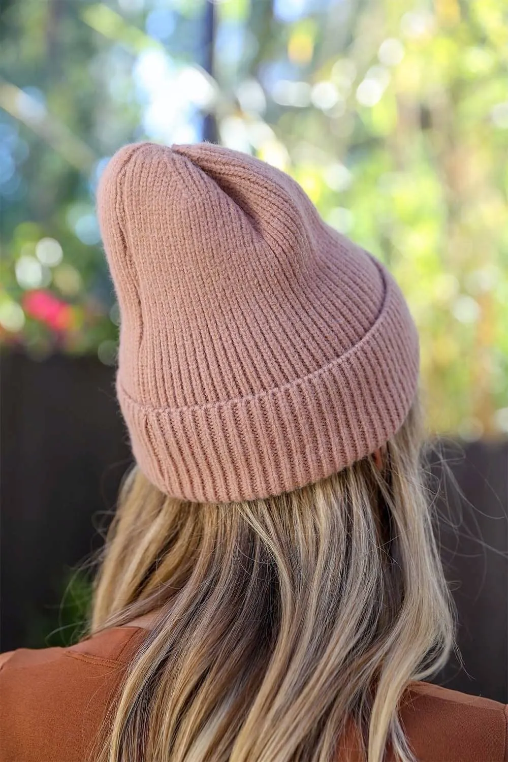 Smiley Face Ribbed Beanie (Beige)