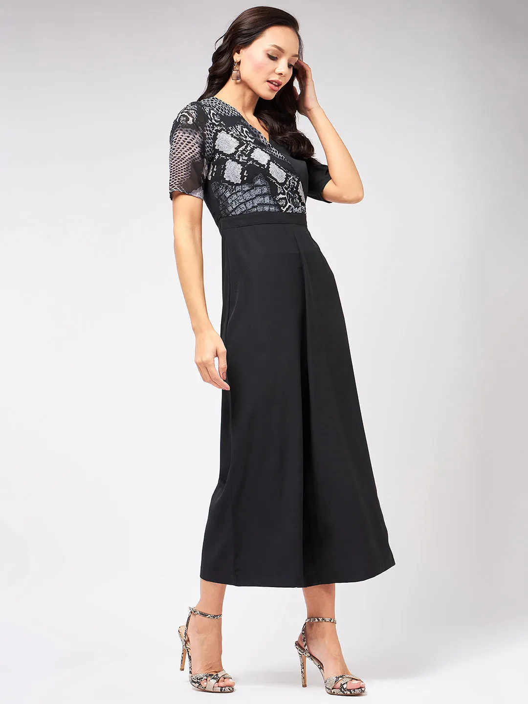 Snake Print Overlap Jumpsuit