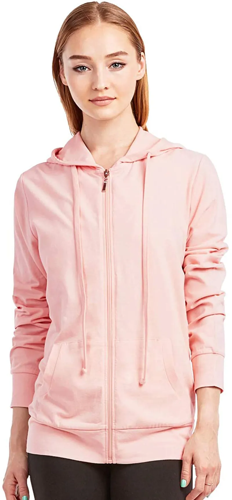 Sofra Women's Thin Cotton Zip Up Hoodie Jacket