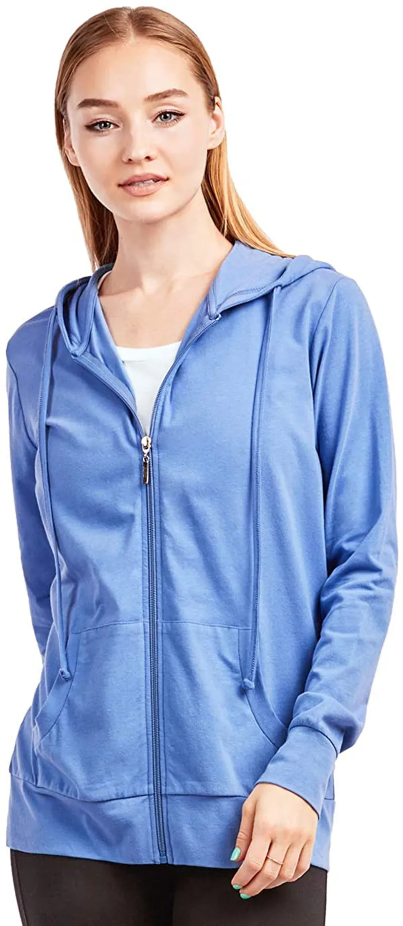 Sofra Women's Thin Cotton Zip Up Hoodie Jacket