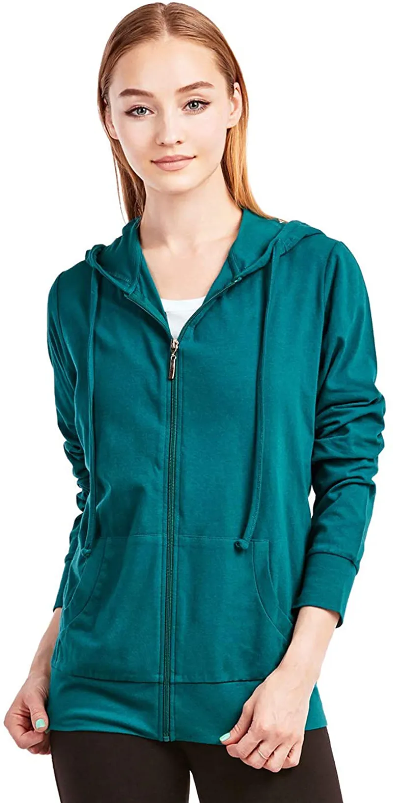 Sofra Women's Thin Cotton Zip Up Hoodie Jacket