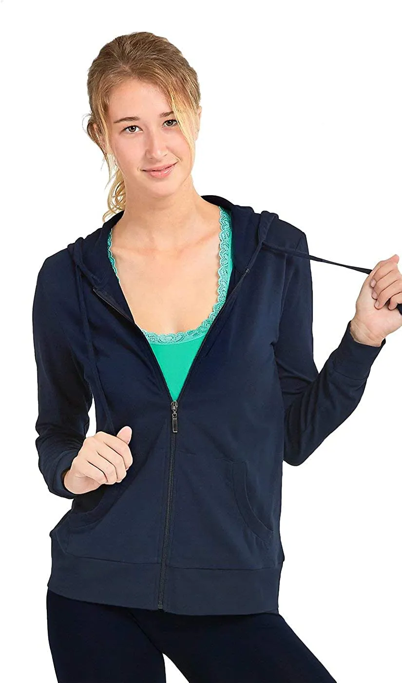 Sofra Women's Thin Cotton Zip Up Hoodie Jacket