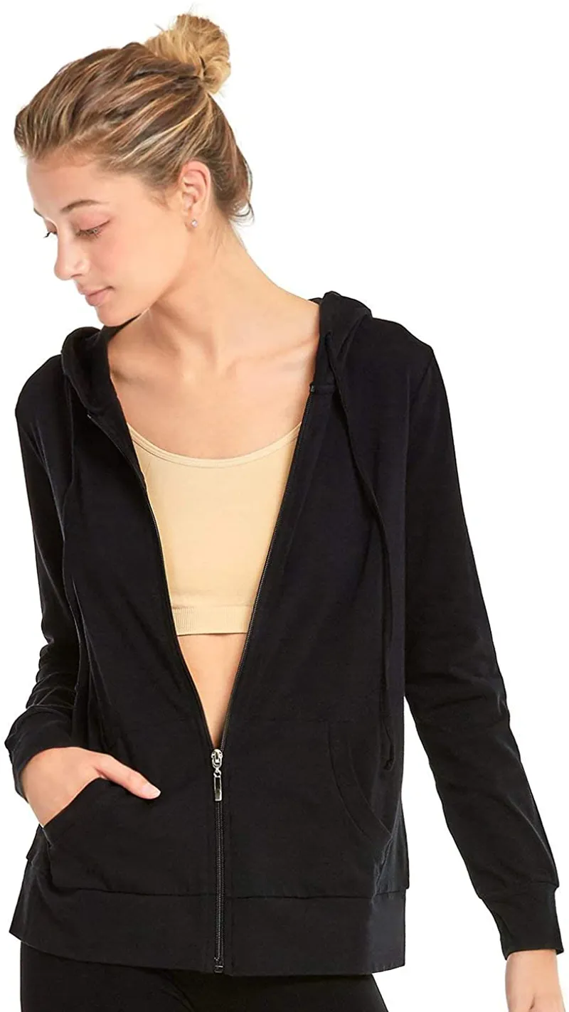 Sofra Women's Thin Cotton Zip Up Hoodie Jacket