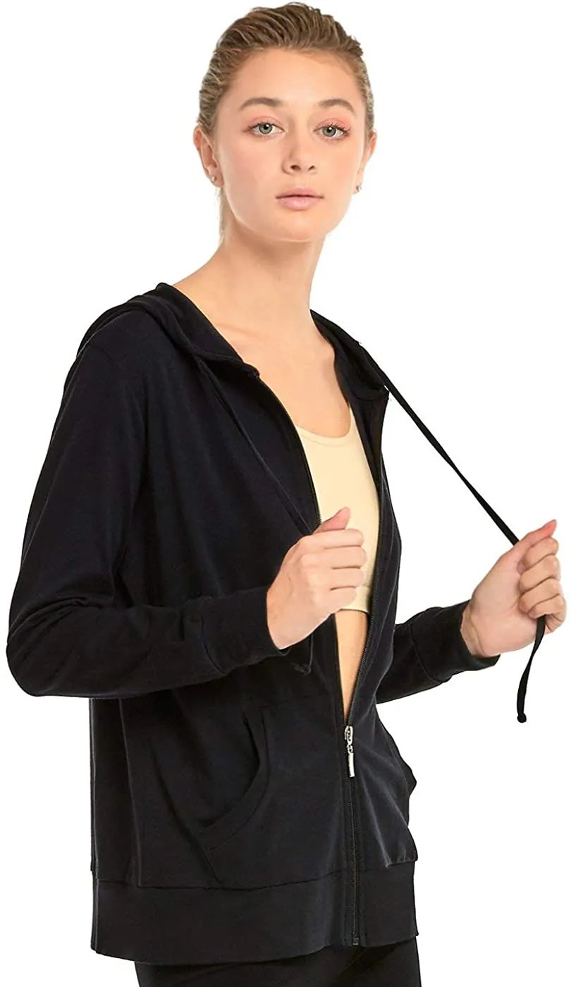 Sofra Women's Thin Cotton Zip Up Hoodie Jacket