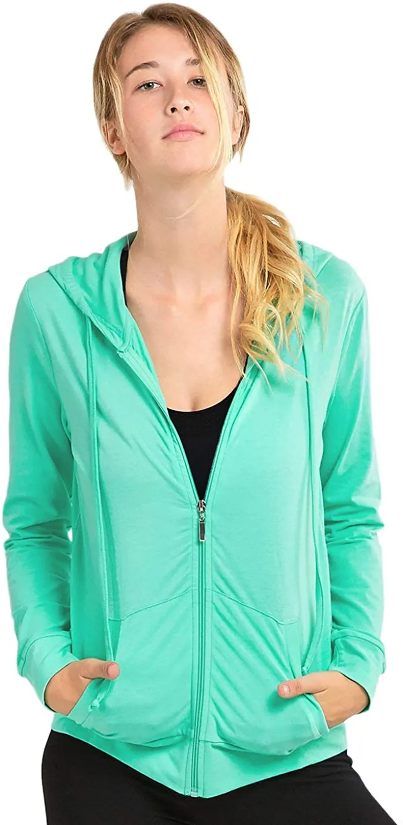 Sofra Women's Thin Cotton Zip Up Hoodie Jacket