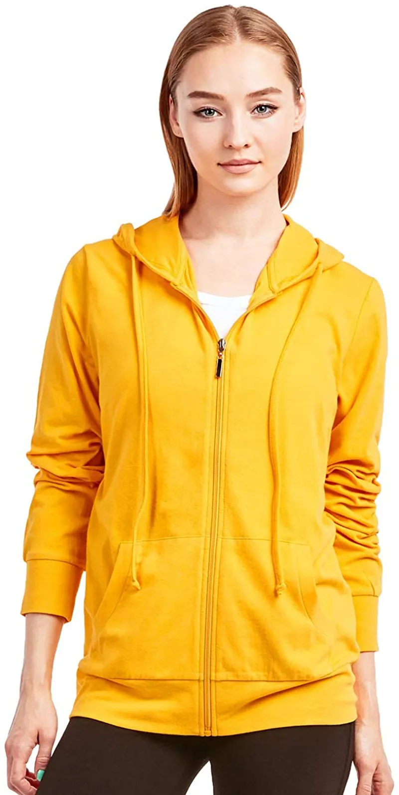 Sofra Women's Thin Cotton Zip Up Hoodie Jacket