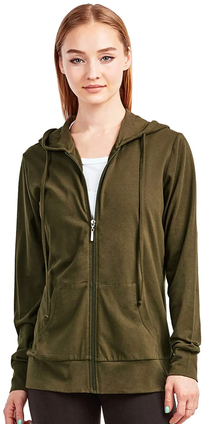 Sofra Women's Thin Cotton Zip Up Hoodie Jacket