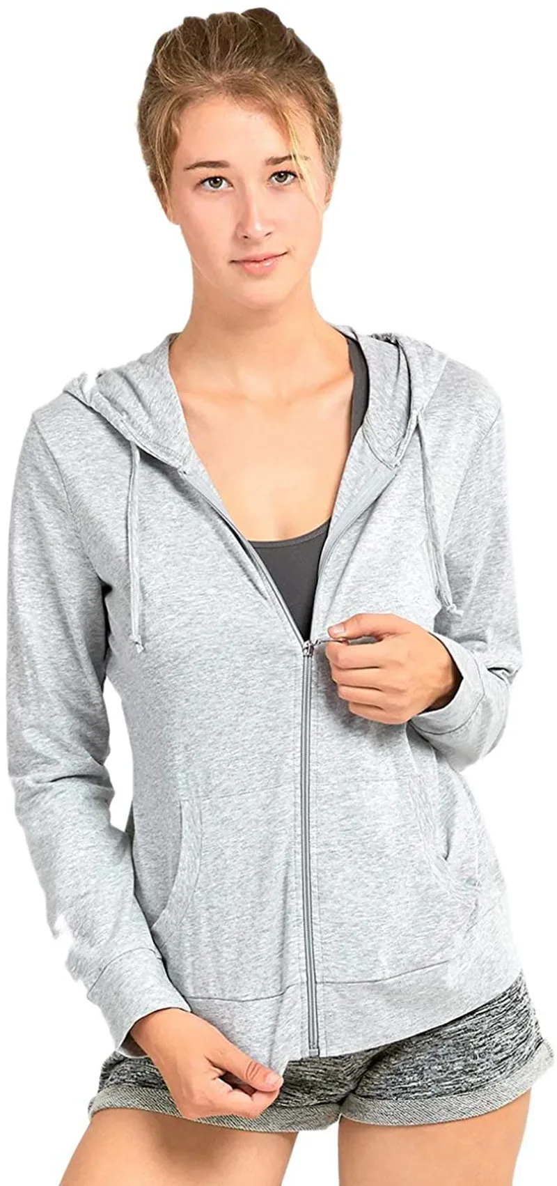 Sofra Women's Thin Cotton Zip Up Hoodie Jacket