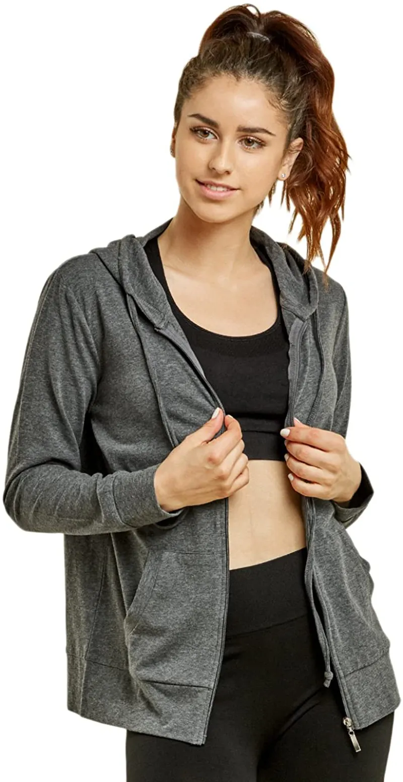 Sofra Women's Thin Cotton Zip Up Hoodie Jacket