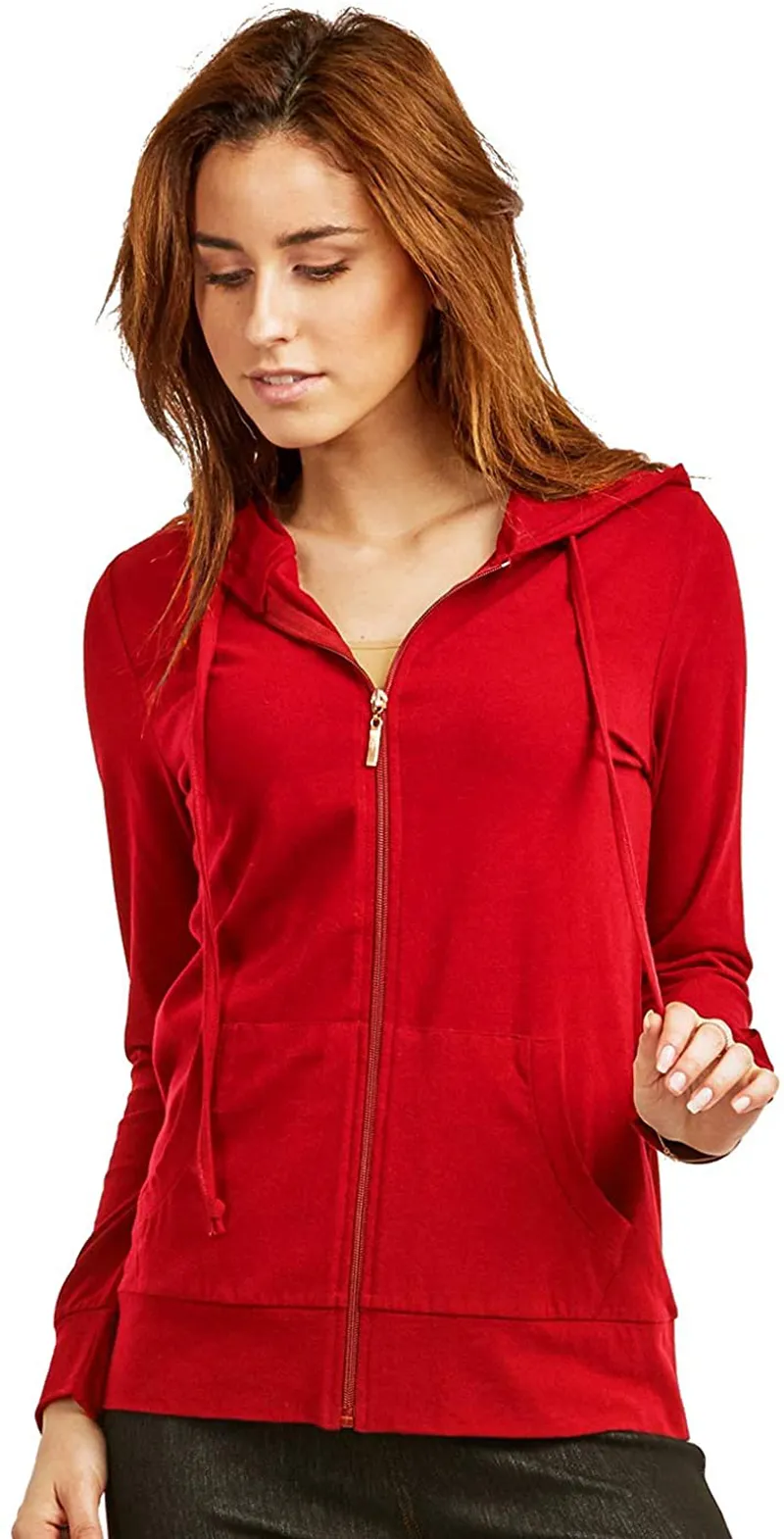 Sofra Women's Thin Cotton Zip Up Hoodie Jacket