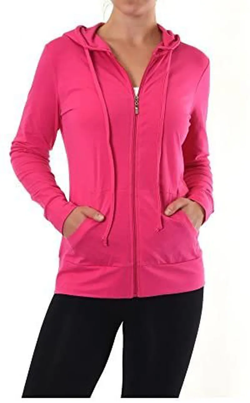 Sofra Women's Thin Cotton Zip Up Hoodie Jacket