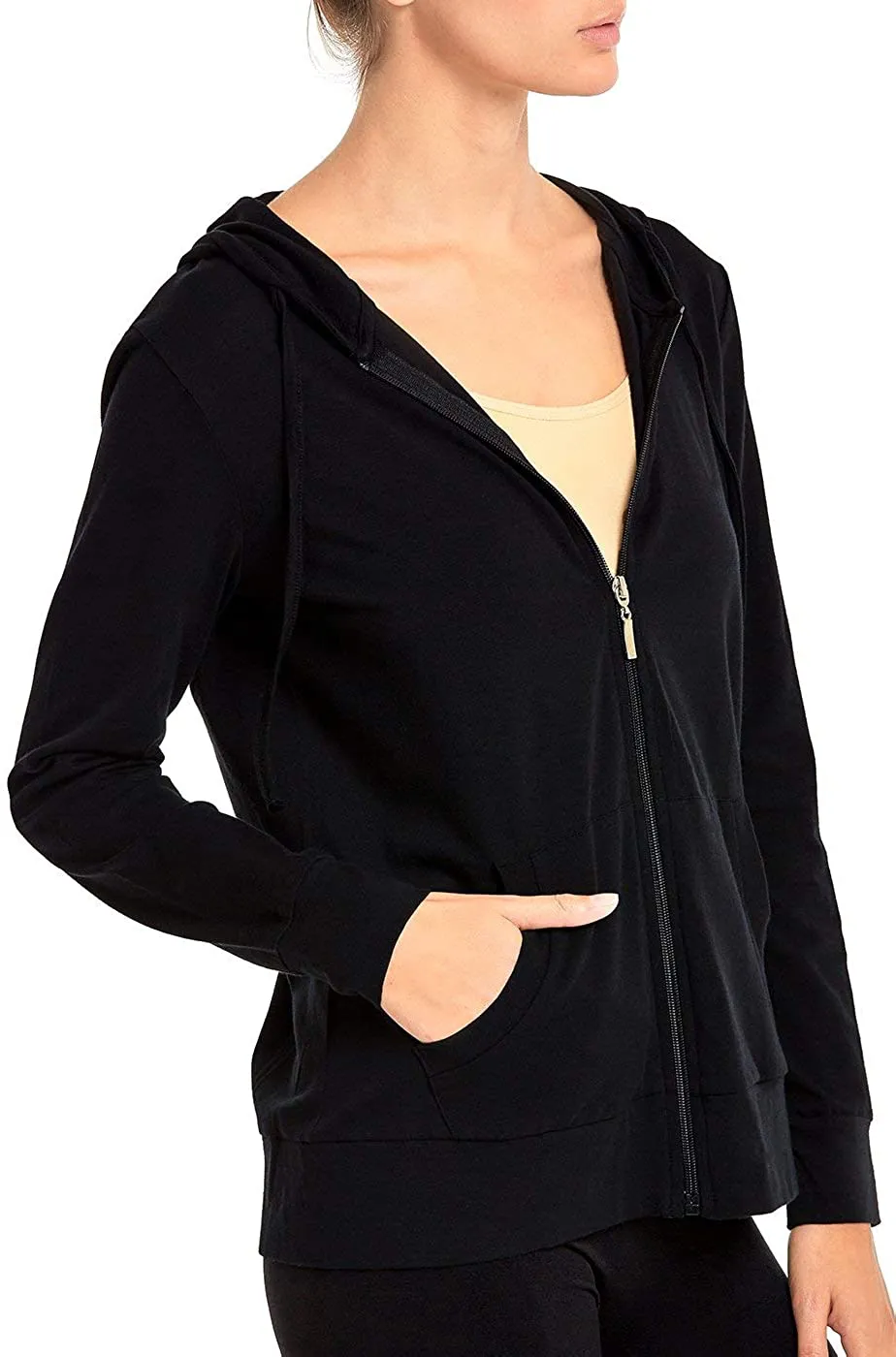 Sofra Women's Thin Cotton Zip Up Hoodie Jacket