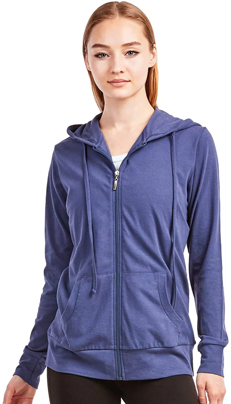 Sofra Women's Thin Cotton Zip Up Hoodie Jacket