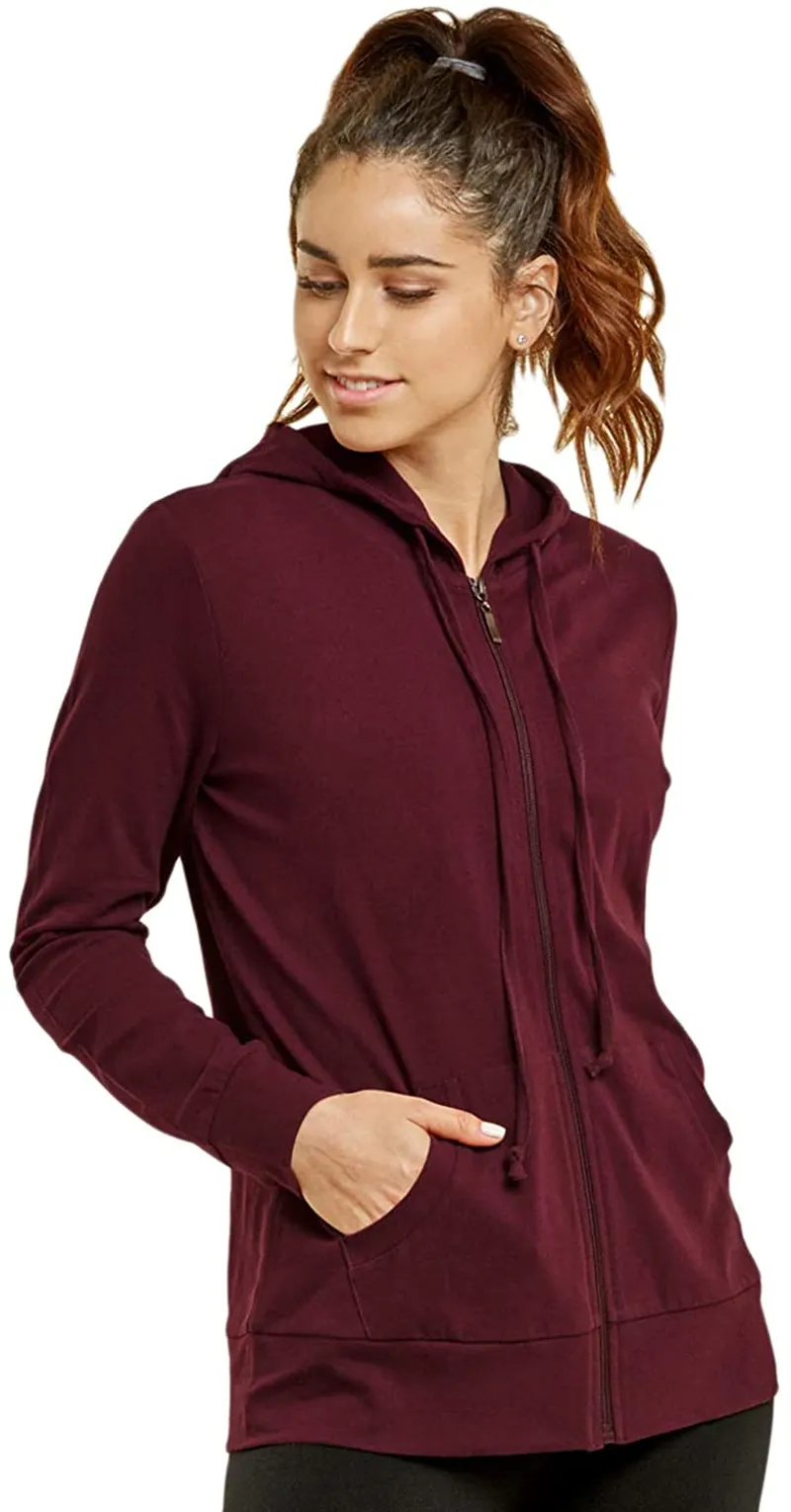 Sofra Women's Thin Cotton Zip Up Hoodie Jacket