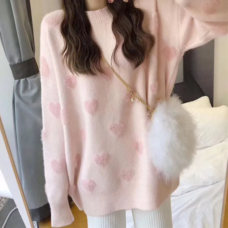 Soft Knitted Heart Print Sweater