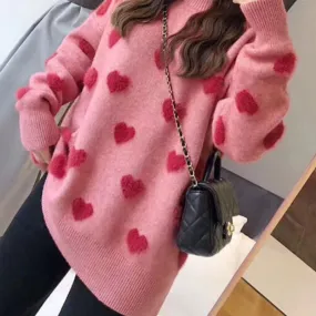 Soft Knitted Heart Print Sweater