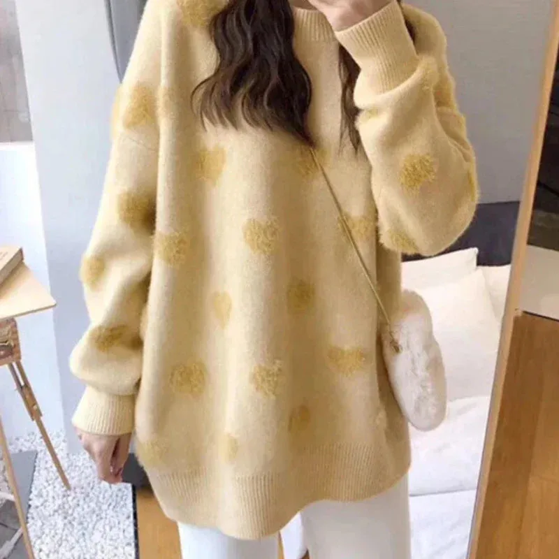 Soft Knitted Heart Print Sweater