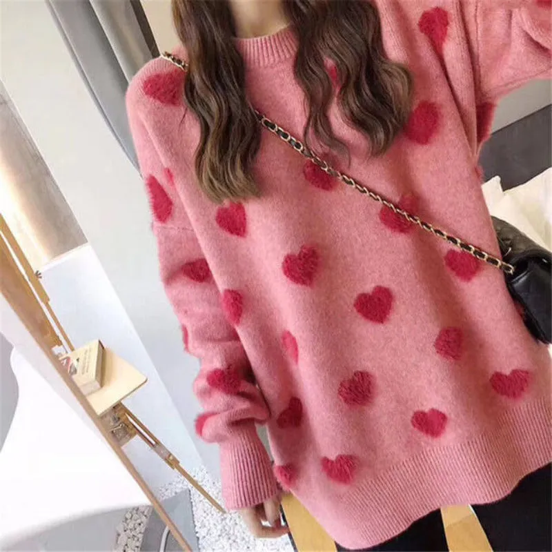 Soft Knitted Heart Print Sweater