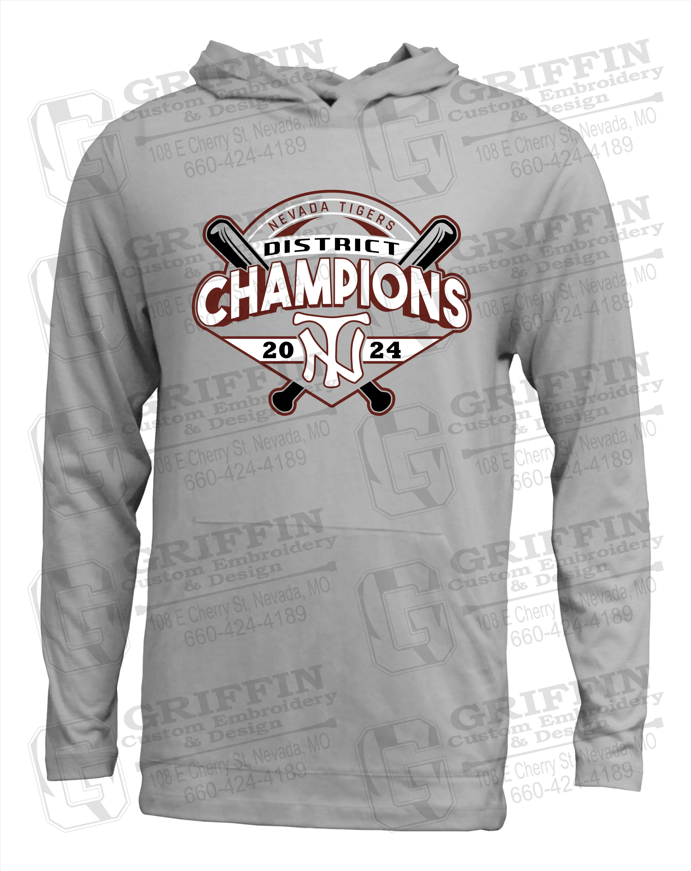 Soft-Tek T-Shirt Hoodie - Baseball District Champs 2024 - Nevada Tigers 25-C