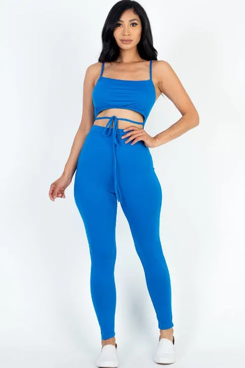 Solid Tie Front Cut Out Jumpsuit