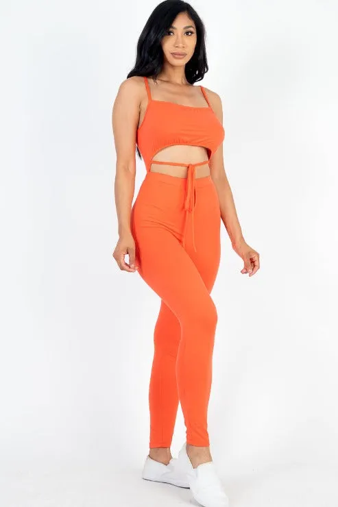 Solid Tie Front Cut Out Jumpsuit