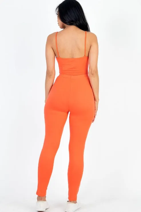 Solid Tie Front Cut Out Jumpsuit