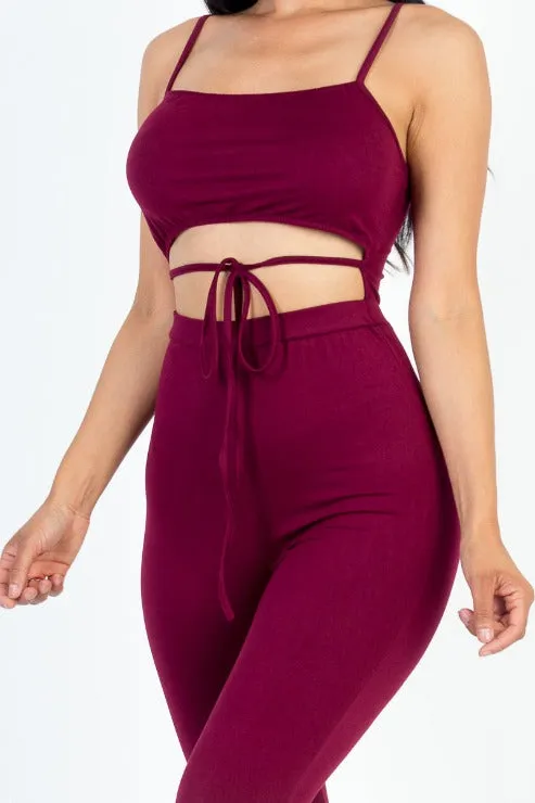 Solid Tie Front Cut Out Jumpsuit