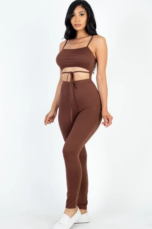 Solid Tie Front Cut Out Jumpsuit