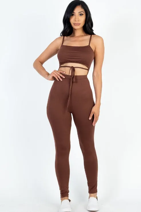 Solid Tie Front Cut Out Jumpsuit