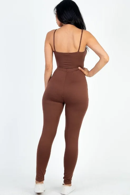 Solid Tie Front Cut Out Jumpsuit