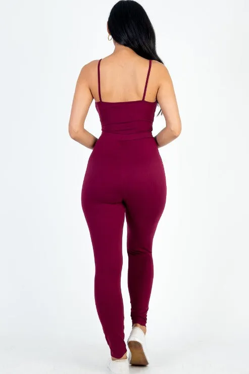 Solid Tie Front Cut Out Jumpsuit