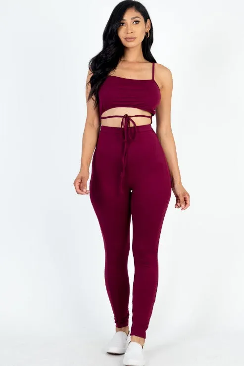 Solid Tie Front Cut Out Jumpsuit