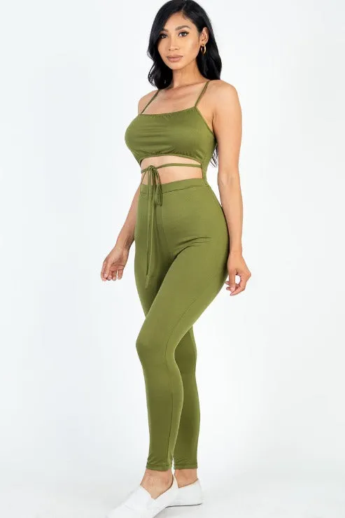 Solid Tie Front Cut Out Jumpsuit