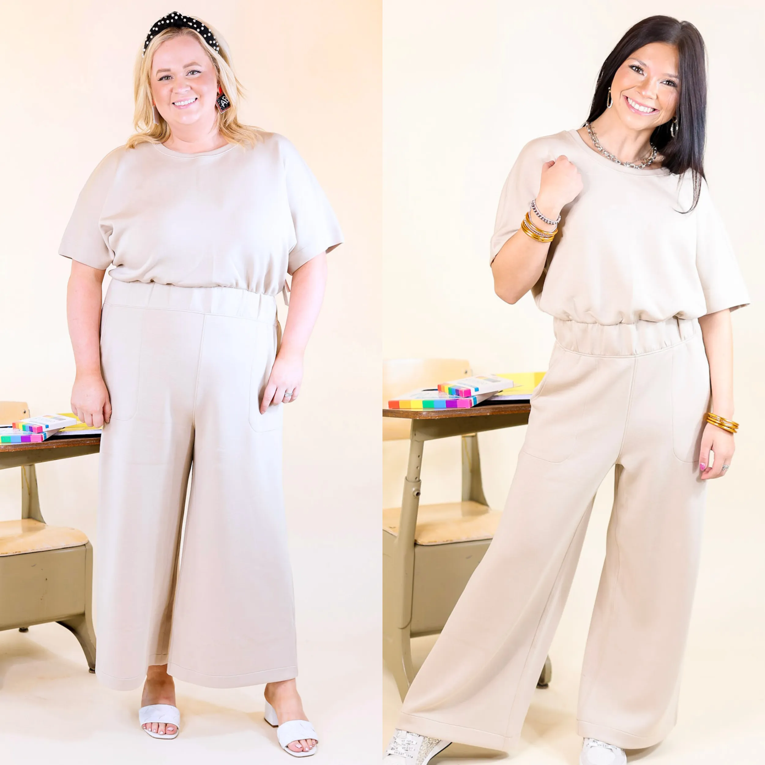 SPANX | AirEssentials Cropped Wide-Leg Jumpsuit in Taupe