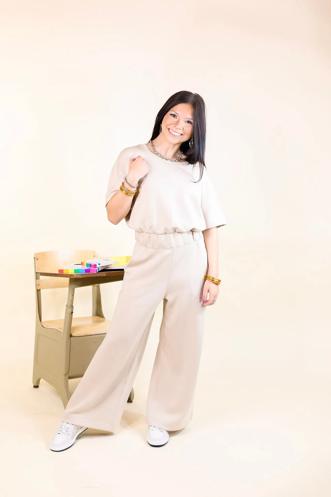 SPANX | AirEssentials Cropped Wide-Leg Jumpsuit in Taupe