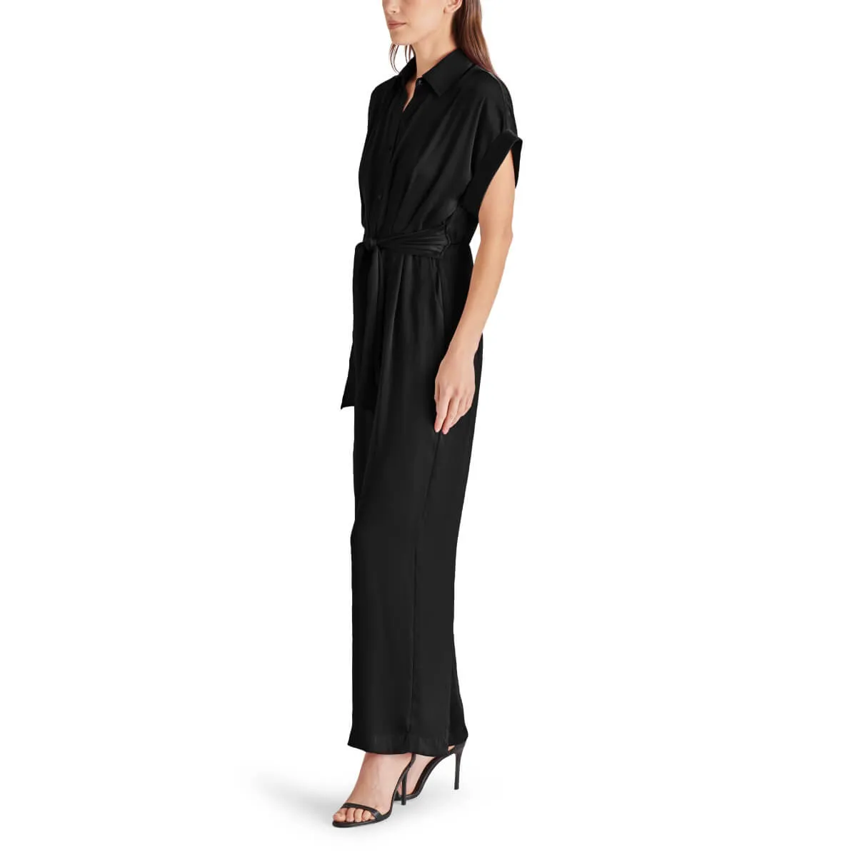 Steve Madden Tori Tie Waist Wide Leg Satin Jumpsuit