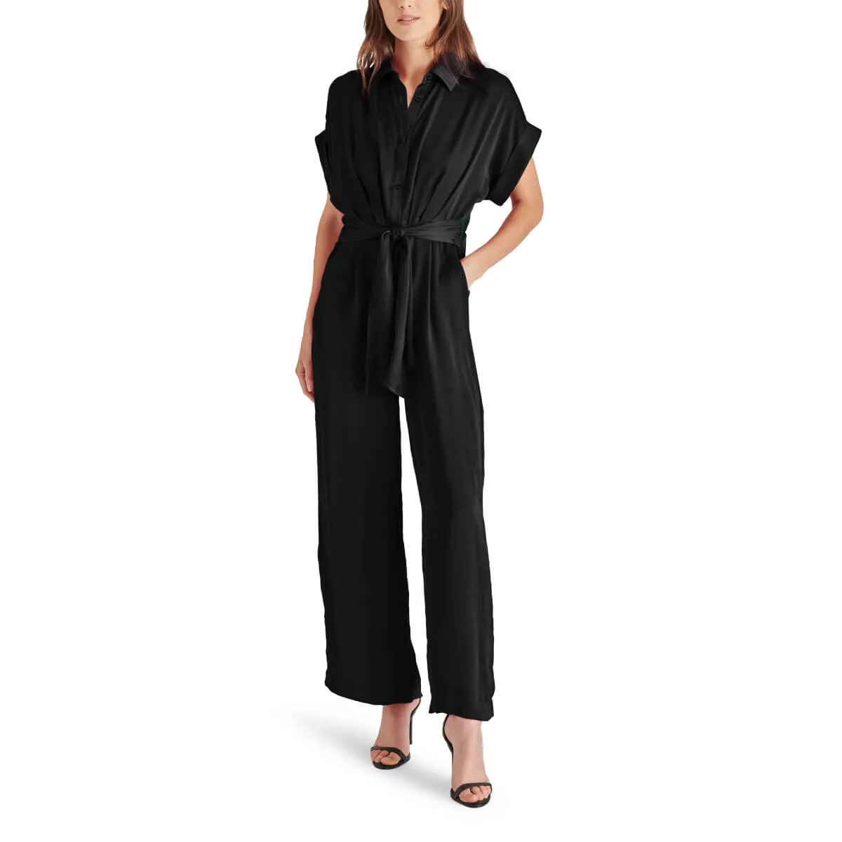 Steve Madden Tori Tie Waist Wide Leg Satin Jumpsuit