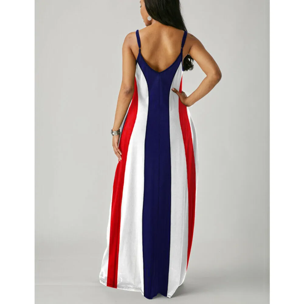 Strap Stripe Long Loose Maxi Dress