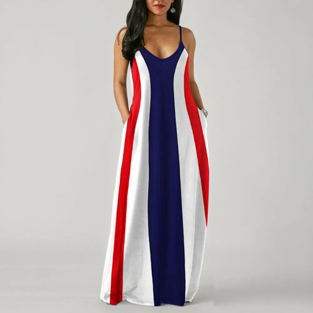 Strap Stripe Long Loose Maxi Dress