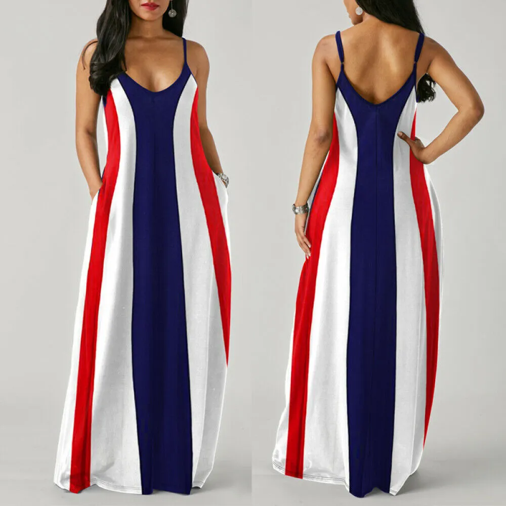 Strap Stripe Long Loose Maxi Dress