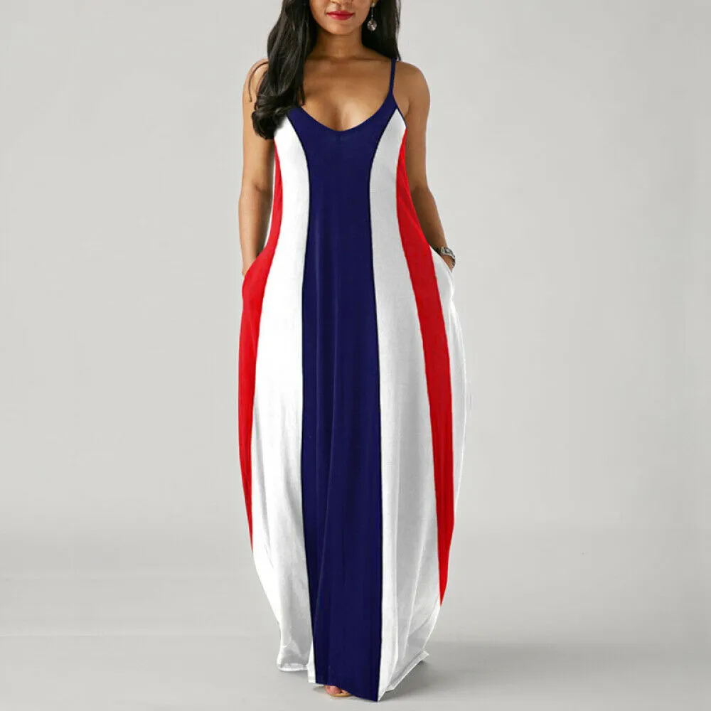 Strap Stripe Long Loose Maxi Dress