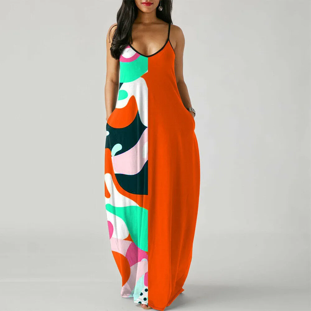 Strap Stripe Long Loose Maxi Dress