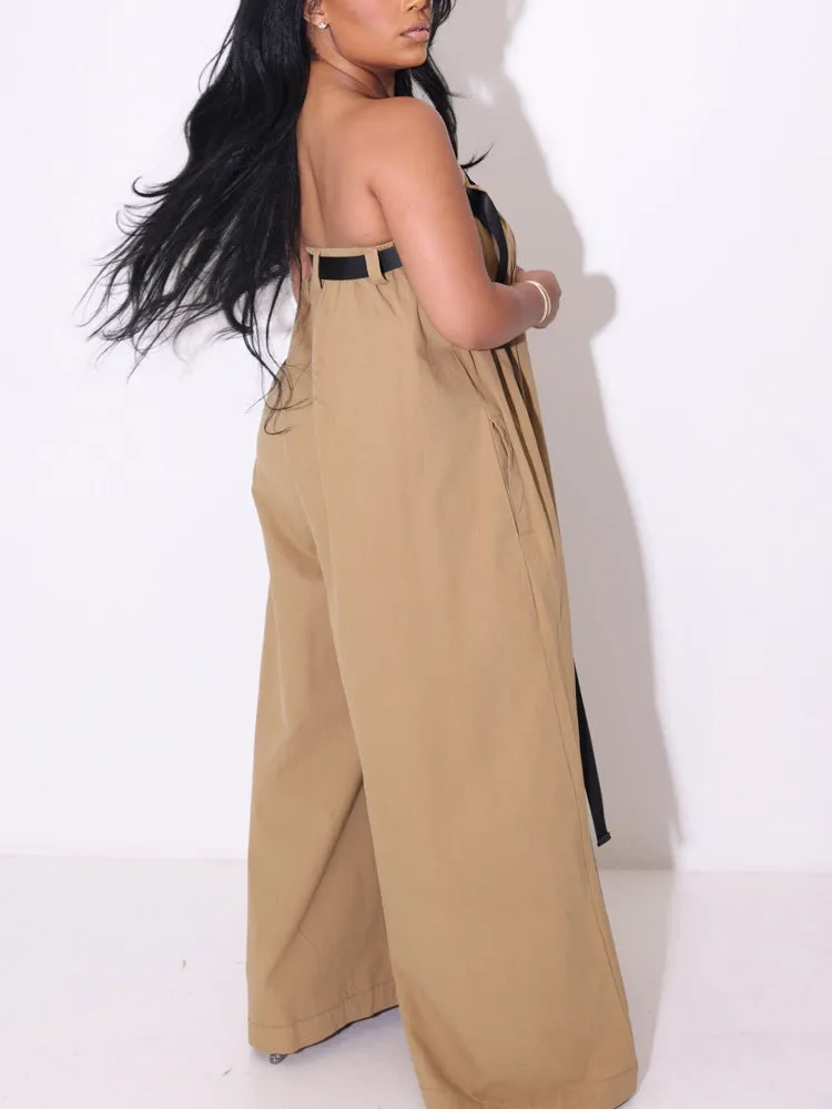 Strapless Loose Jumpsuit with Belt