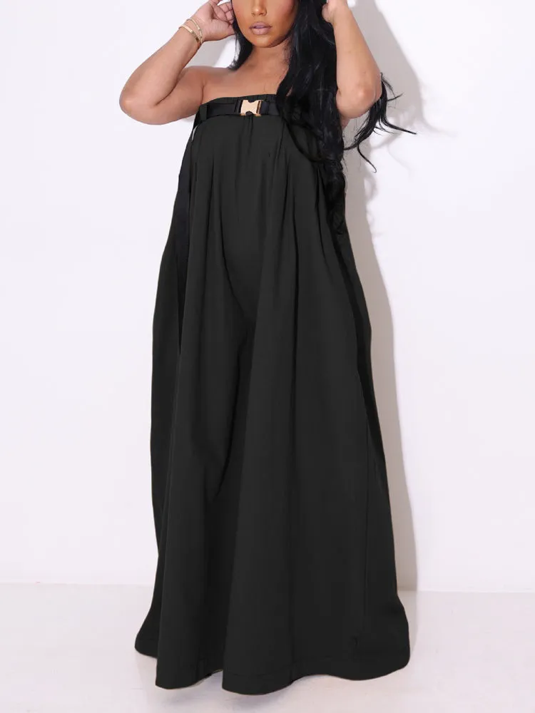 Strapless Loose Jumpsuit with Belt