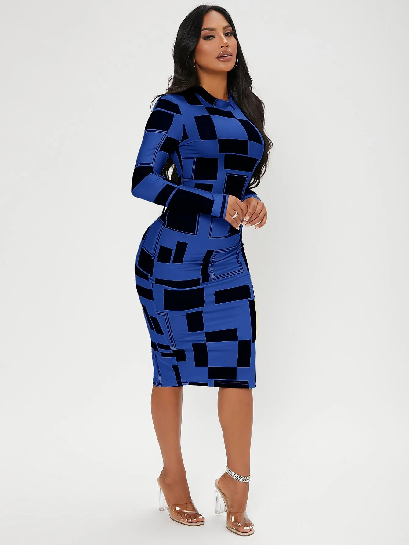 SXY Geo Print Mock Neck Bodycon Dress